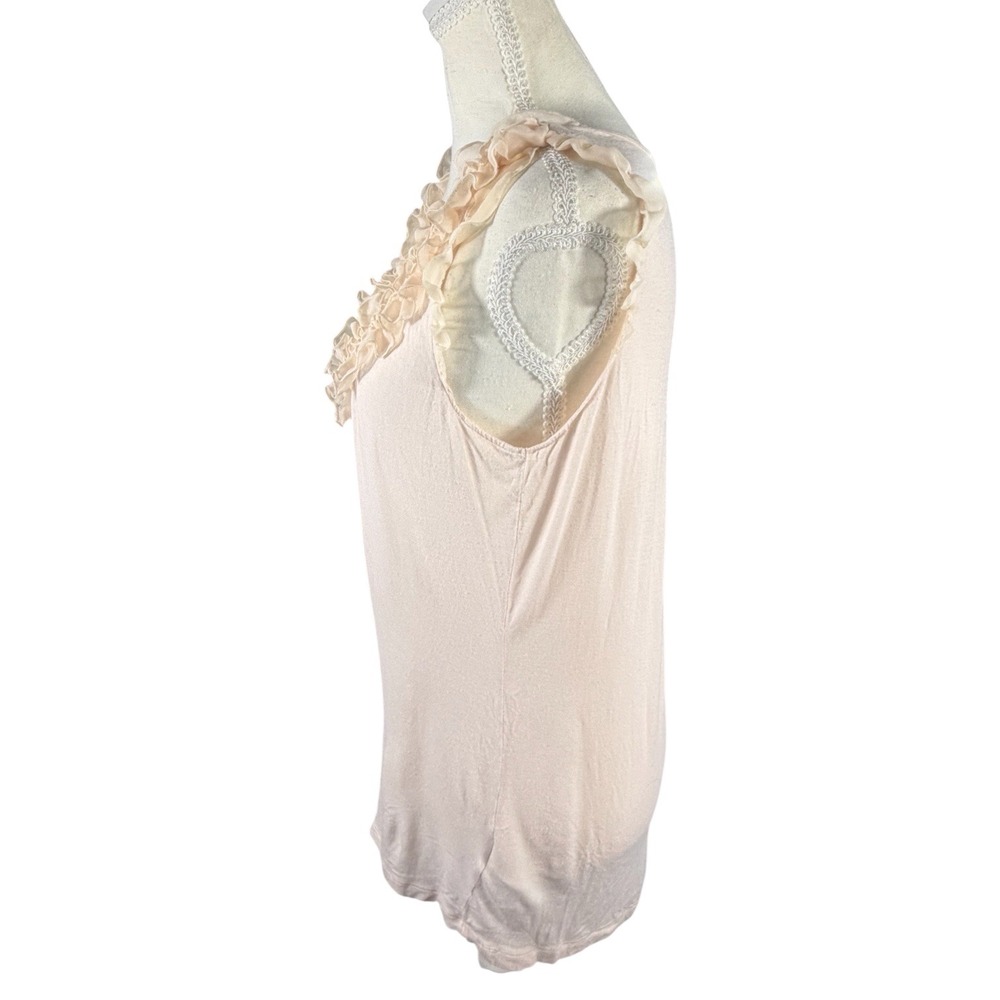 H&M Ruffle V-Neck Top Womens Large Blush Pink Sheer Trim Sleeveless - Picture 9 of 12